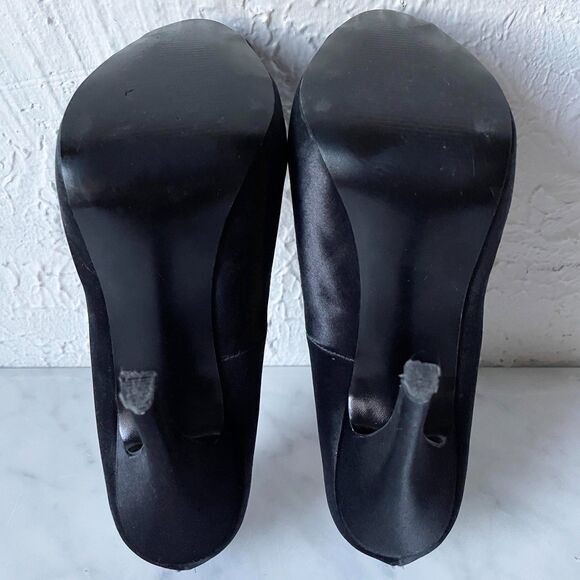 Steve Madden Feelixx Black Satin Rhinestones Peep Toe Platform Pumps Heels-8.5 - Picture 4 of 6